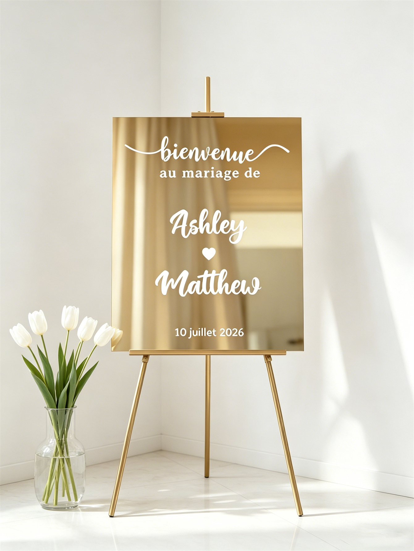 Mirror acrylic welcome signs, golden mirror wedding direction signs, custom wedding direction signs, ceremony welcome signs